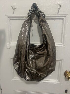 Elie Tahari Metallic Pewter Hobo Bag